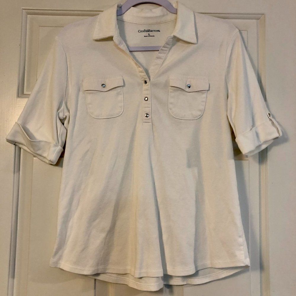 Croft & Barrow, Large, White Blouse with Two Front Pockets